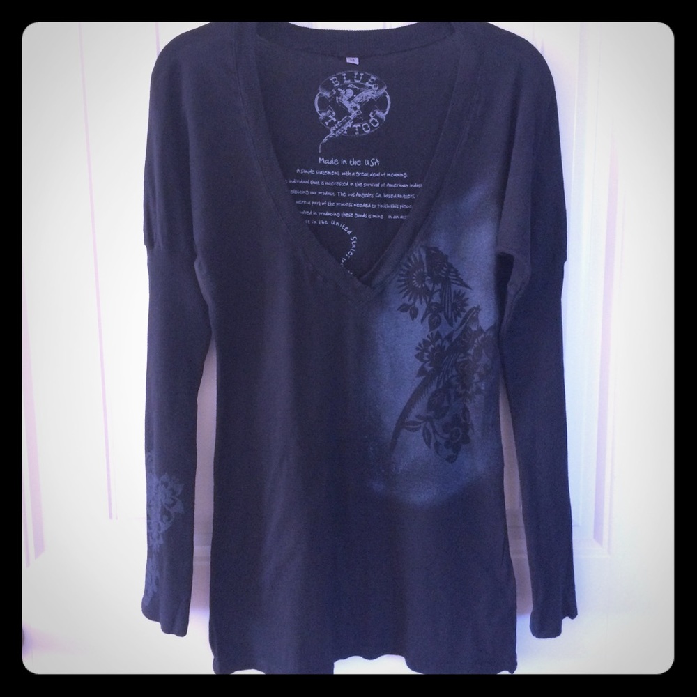 Blue Tattoo Graphic Long-sleeve Knit Tee